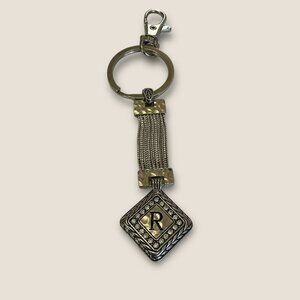 Initial R Vintage Two-Tone Rhinestone Keychain Purse Charm